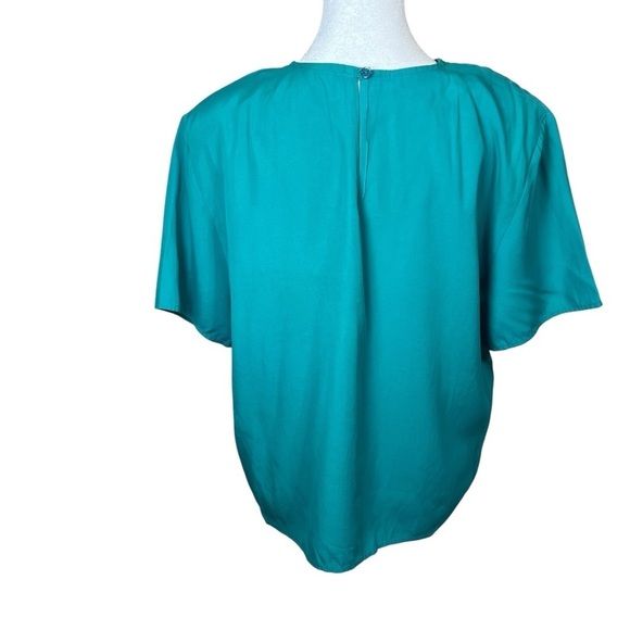 Vintage Laura Winston Teal Boxy Short Sleeve Blouse Top Size Large Satin 90s - Picture 6 of 9
